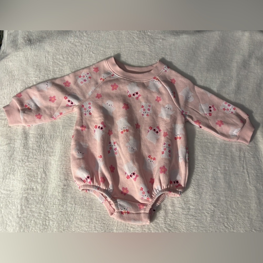 Pink Ghost Printed Long-Sleeve Fleece Bodysuit for Baby